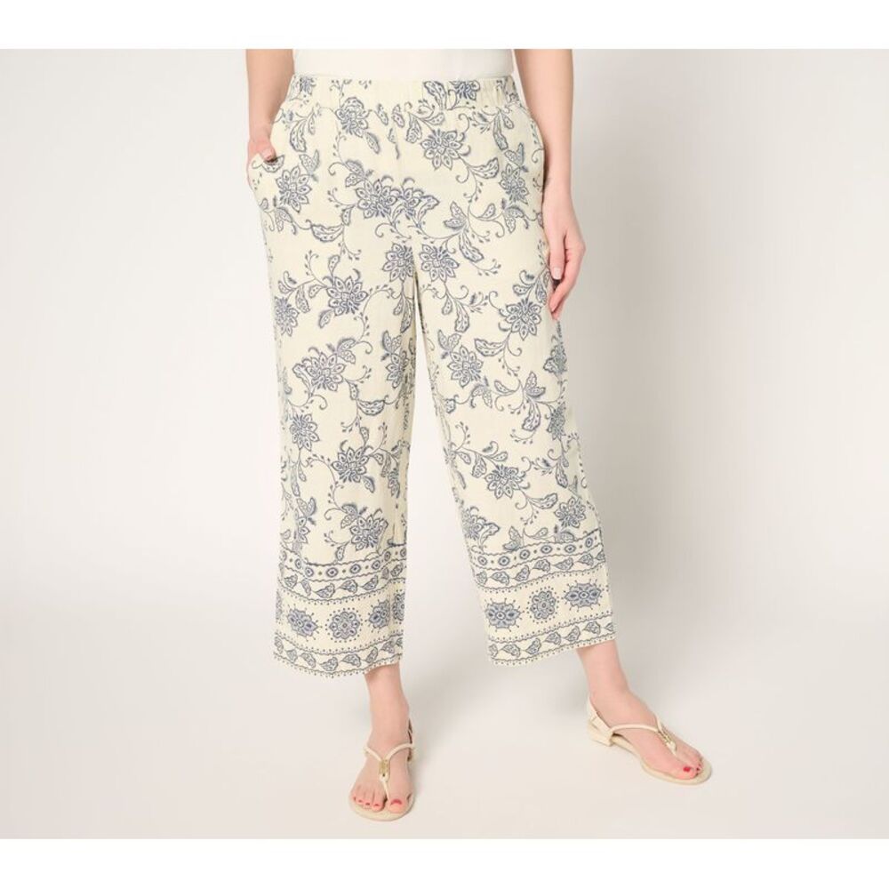 Splendid Women's Petite Pants PM PURE Printed Linen Wide Multi-colored
